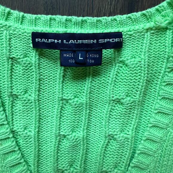 Ralph Lauren Sport Cable Knit V Neck Sweater Lime Green 100% Cotton Women’s L - Picture 6 of 9